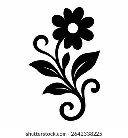 Elegant Black and White Floral Design A Classic Botanical Illustration with Decorative Swirls and Simplistic Beauty for Creative Projects