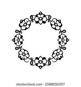 Elegant Black and White Floral Frame: Vintage Circular Border Design. Perfect for invitations, cards, and decorative projects.