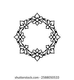 Elegant Black and White Floral Frame Design. Perfect for invitations, cards, and decorative projects. A classic, symmetrical pattern with a vintage aesthetic.