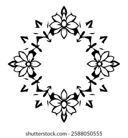 Elegant Black and White Floral Frame Design. Perfect for invitations, cards, and other decorative projects. A symmetrical pattern with a vintage aesthetic.