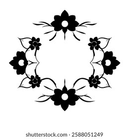 Elegant Black and White Floral Frame Design: Vintage Flower Silhouette Border, Perfect for Decoration and Backgrounds
