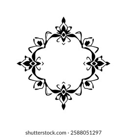 Elegant Black and White Floral Frame Design. Perfect for invitations, cards, and decorative projects. Symmetrical pattern with vintage aesthetic.