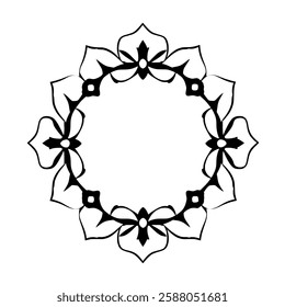 Elegant Black and White Floral Frame: Circular Mandala Design, Vintage Ornament, Decorative Border, Perfect for Wedding Invitations, Logos, and More!