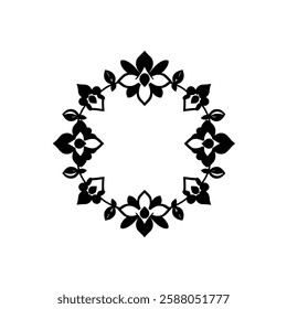 Elegant Black and White Floral Frame Design. Perfect for invitations, cards, and decorative projects. A classic, vintage-inspired circular border with a geometric floral pattern.
