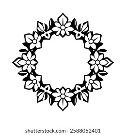Elegant Black and White Floral Frame: Circular Border Design for Vintage Decor