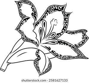 Elegant Black And White Floral Illustration with Intricate Petal Designs