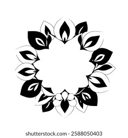 Elegant Black and White Floral Mandala Design: Circular Symmetrical Pattern for Decoration