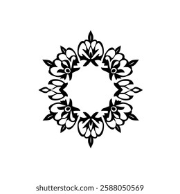 Elegant Black and White Floral Mandala Design: Circular Symmetrical Pattern for Ornamental and Decorative Purposes