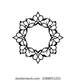 Elegant Black and White Floral Mandala Frame Design. Perfect for invitations, cards, and decorative projects. A beautifully symmetrical circular pattern.