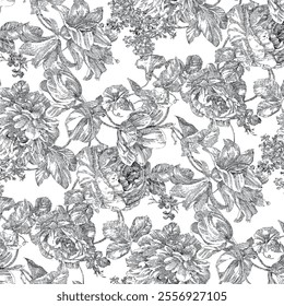 Elegant Black and White Floral Pattern for Textiles and Design