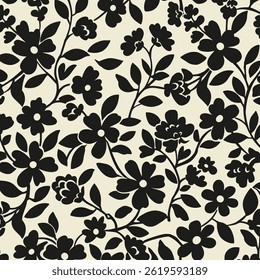 Elegant Black and White Floral Pattern on Beige Background