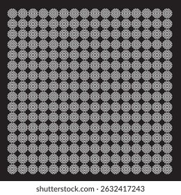 Elegant black and white floral pattern arranged in a perfect grid. Detailed, symmetrical shapes form a decorative and ornate design. Ideal for wallpapers, textiles, and vintage-inspired artwork.