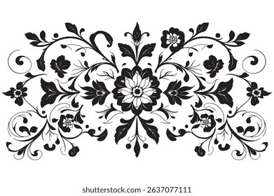 Elegant Black and White Floral Pattern with Intricate Designs