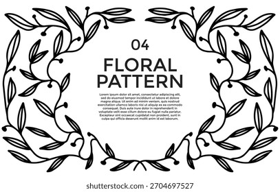 Elegant black and white floral pattern design with text elements and decorative leaves.