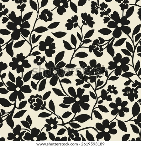 Elegant Black and White Floral Pattern on Beige Background