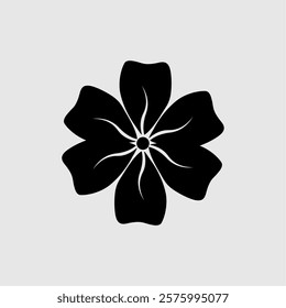 Elegant black and white floral silhouette with six petals and intricate details. A minimalist vector illustration, perfect for logos, branding, decorative designs, and nature-themed projects