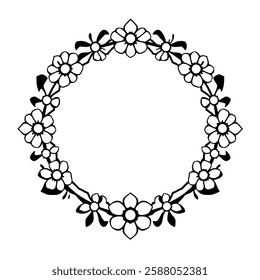 Elegant Black and White Floral Wreath Frame. Perfect for invitations, cards, and adding a touch of vintage charm to your designs.