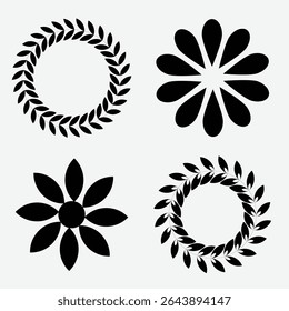 Elegant black and white floral and wreath graphic design elements