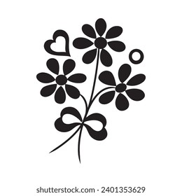 Elegante Vector de Flor Negra y Blanco. Logo de Flores