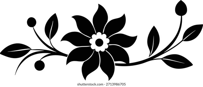 Ilustración elegante de la silueta del Vector de la flor en blanco y negro aislada en fondo transparente perfecta para los proyectos del arte de la decoración de la pared y el diseño creativo en fondo transparente