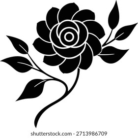 Ilustración elegante de la silueta del Vector de la flor en blanco y negro aislada en fondo transparente perfecta para los proyectos del arte de la decoración de la pared y el diseño creativo en fondo transparente