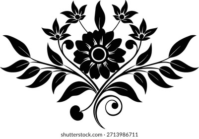 Ilustración elegante de la silueta del Vector de la flor en blanco y negro aislada en fondo transparente perfecta para los proyectos del arte de la decoración de la pared y el diseño creativo en fondo transparente
