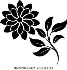 Elegant black and white flower vector silhouette illustration isolated on transparent background perfect for wall decor craft projects and creative design on transparent background