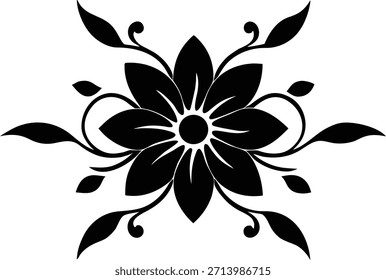 Ilustración elegante de la silueta del Vector de la flor en blanco y negro aislada en fondo transparente perfecta para los proyectos del arte de la decoración de la pared y el diseño creativo en fondo transparente