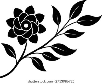 Ilustración elegante de la silueta del Vector de la flor en blanco y negro aislada en fondo transparente perfecta para los proyectos del arte de la decoración de la pared y el diseño creativo en fondo transparente