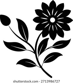 Ilustración elegante de la silueta del Vector de la flor en blanco y negro aislada en fondo transparente perfecta para los proyectos del arte de la decoración de la pared y el diseño creativo en fondo transparente