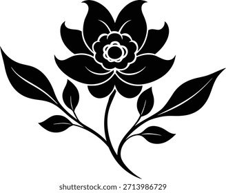 Ilustración elegante de la silueta del Vector de la flor en blanco y negro aislada en fondo transparente perfecta para los proyectos del arte de la decoración de la pared y el diseño creativo en fondo transparente