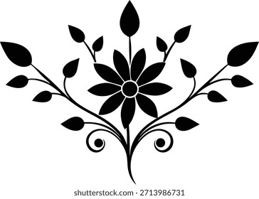 Ilustración elegante de la silueta del Vector de la flor en blanco y negro aislada en fondo transparente perfecta para los proyectos del arte de la decoración de la pared y el diseño creativo en fondo transparente