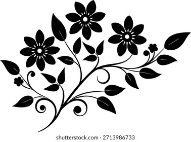 Elegante preto e branco flor vetor silhueta ilustração isolada no fundo transparente perfeito para projetos de artesanato decoração de parede e design criativo no fundo transparente