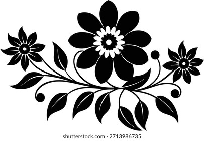 Elegant black and white flower vector silhouette illustration isolated on transparent background perfect for wall decor craft projects and creative design on transparent background