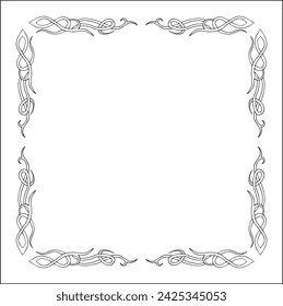 Elegante marco blanco y negro con adorno escandinavo, borde decorativo, rincones para tarjetas de felicitación, banners, tarjetas de visita, invitaciones, menús. Ilustración aislada del vector.