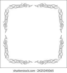 Elegante marco blanco y negro con adorno escandinavo, borde decorativo, rincones para tarjetas de felicitación, banners, tarjetas de visita, invitaciones, menús. Ilustración aislada del vector.
