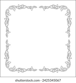 Elegant black and white frame with Scandinavian ornament, decorative border, corners for greeting cards, banners, business cards, invitations, menus. Isolated vector illustration.