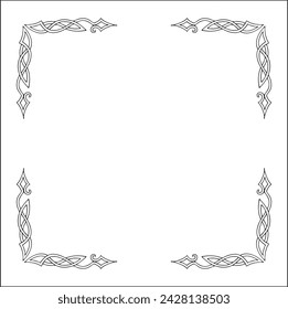 Elegant black and white frame with Scandinavian ornament, decorative border, corners for greeting cards, banners, business cards, invitations, menus. Isolated vector illustration.