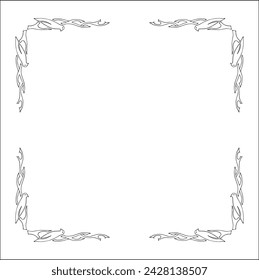Elegant black and white frame with Scandinavian ornament, a hawk on the tree, decorative border, corners for greeting cards, banners, business cards, invitations, menus. Isolated vector illustration.