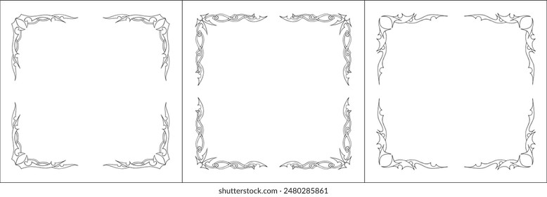 Elegant black and white frame with Scandinavian ornament, decorative border, corners for greeting cards, banners, business cards, invitations, menus. Isolated vector illustration.	