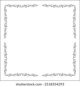 Elegant black and white frame with Scandinavian ornament, decorative border, corners for greeting cards, banners, business cards, invitations, menus. Isolated vector illustration.	