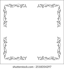 Elegant black and white frame with Scandinavian ornament, decorative border, corners for greeting cards, banners, business cards, invitations, menus. Isolated vector illustration.	