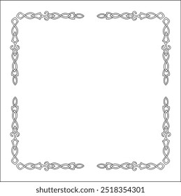 Elegant black and white frame with Scandinavian ornament, decorative border, corners for greeting cards, banners, business cards, invitations, menus. Isolated vector illustration.	