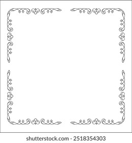 Elegant black and white frame with Scandinavian ornament, decorative border, corners for greeting cards, banners, business cards, invitations, menus. Isolated vector illustration.	