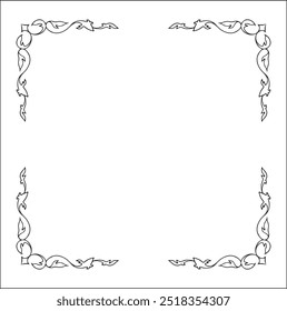 Elegante marco blanco y negro con adorno escandinavo, borde decorativo, esquinas para tarjetas de felicitación, Anuncios, tarjetas de visita, invitaciones, menús. Ilustración vectorial aislada.	