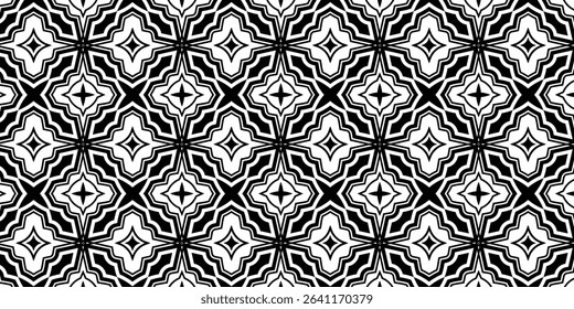 Elegant Black and White Geometric Interlocking Floral Pattern