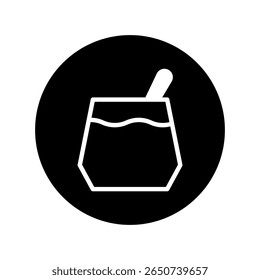 Elegant black and white graphic illustration of a honey jar with dipper icon design for graphic use