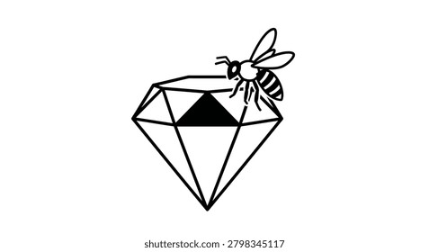 Elegant black and white graphic representing value and nature, combining a sparkling diamond gemstone with a hardworking honey bee insect.