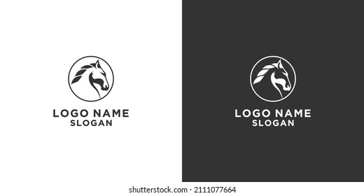elegant black and white horse logo in a circle