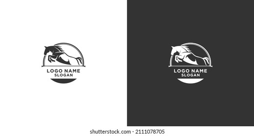 elegant black and white horse logo jump